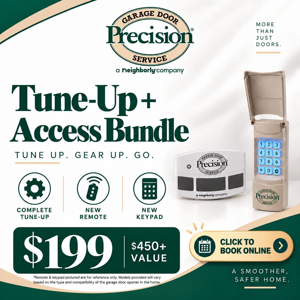 TuneUp+Access_graphic Precision Door Augusta Safe and Sound Package March 2026 promo for garage door maintenance in Augusta, GA.